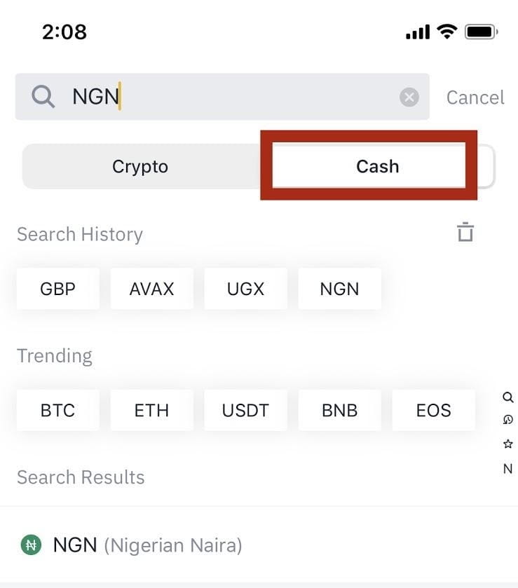 Hinterlegen und Abheben von Naira (NGN) auf Binance über das Web und die mobile App